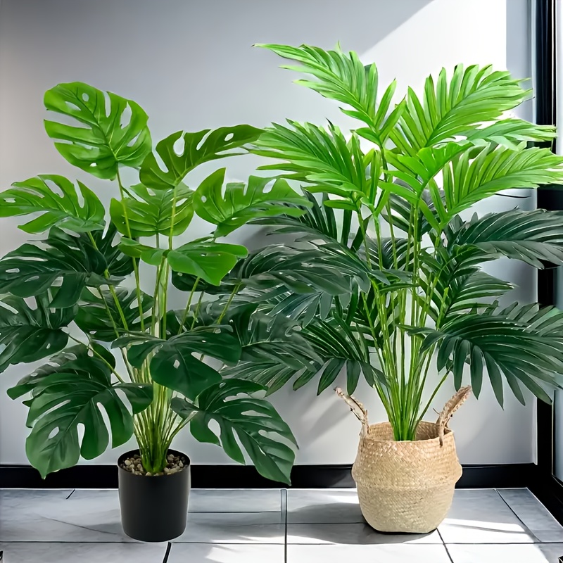 Monstera Adansonii - 2pcs Green 24Leaves Artificial Palm Plants