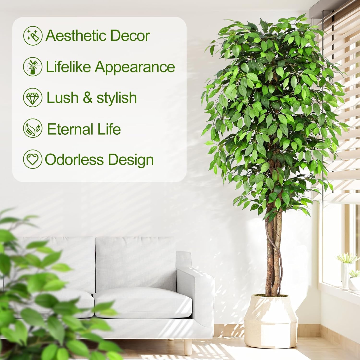 Lifelike Artificial Ficus Tree - Monstera Adansonii recension och pris